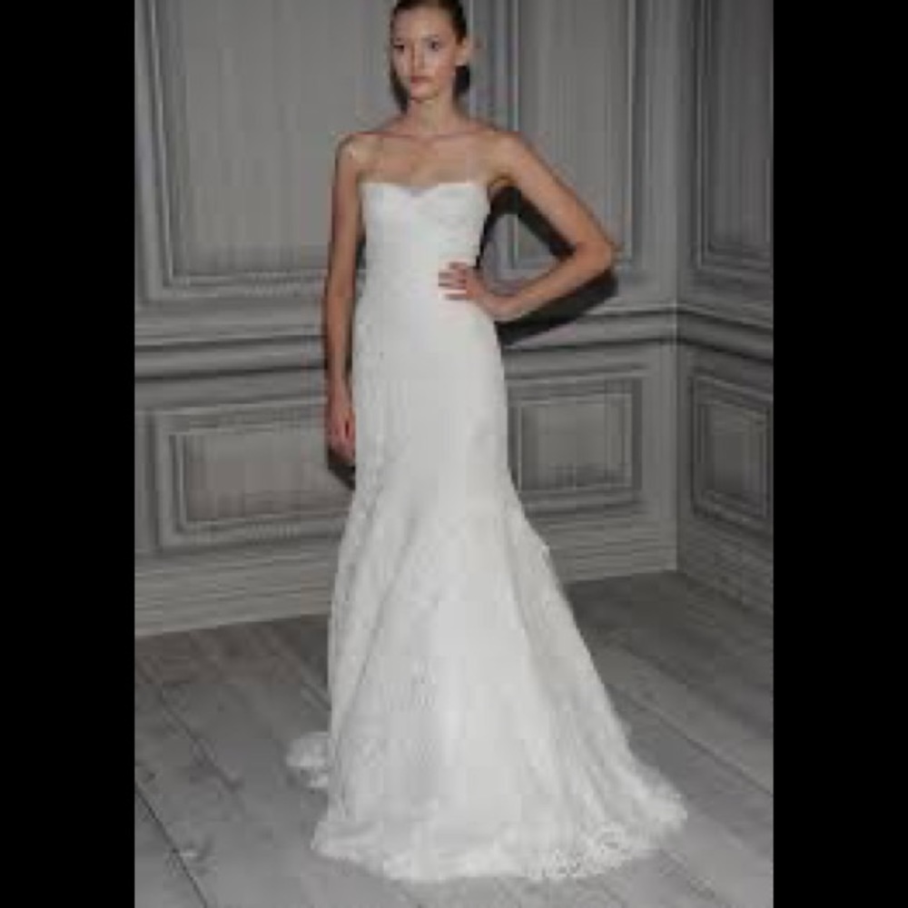 BLISS MONIQUE LHUILLIER strapless lace mermaid wedding gown size 10